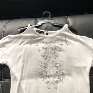 INC Rhinestone and Jewel Cold-shoulder Top Size L